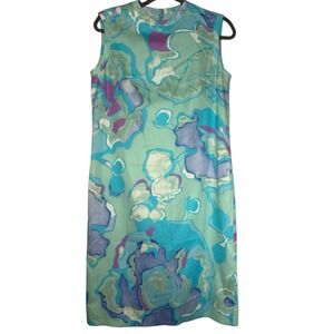 Peggy Jennings Vintage Dress Size L Multi Color Sheath Zipper Mint Teal Purple